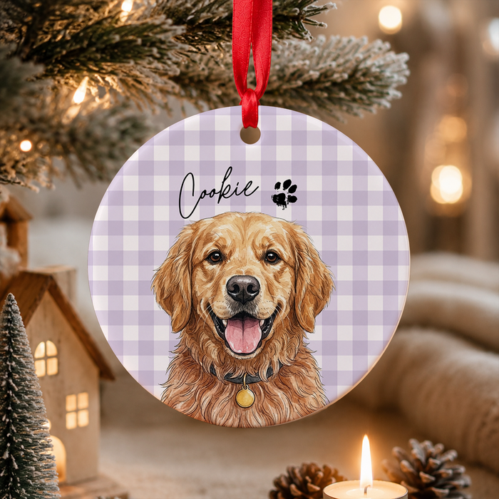 Personalized Pet Memorial Watercolor Ornament - Striped Dog Ceramic Ornament