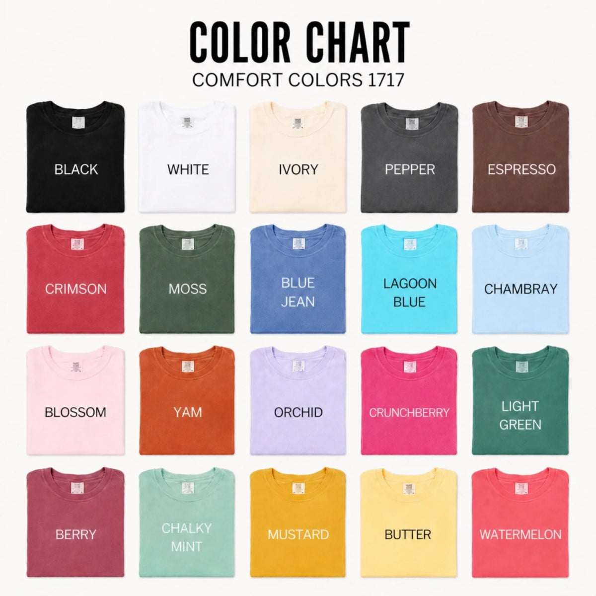 Comfort Colors T-Shirt Color Chart