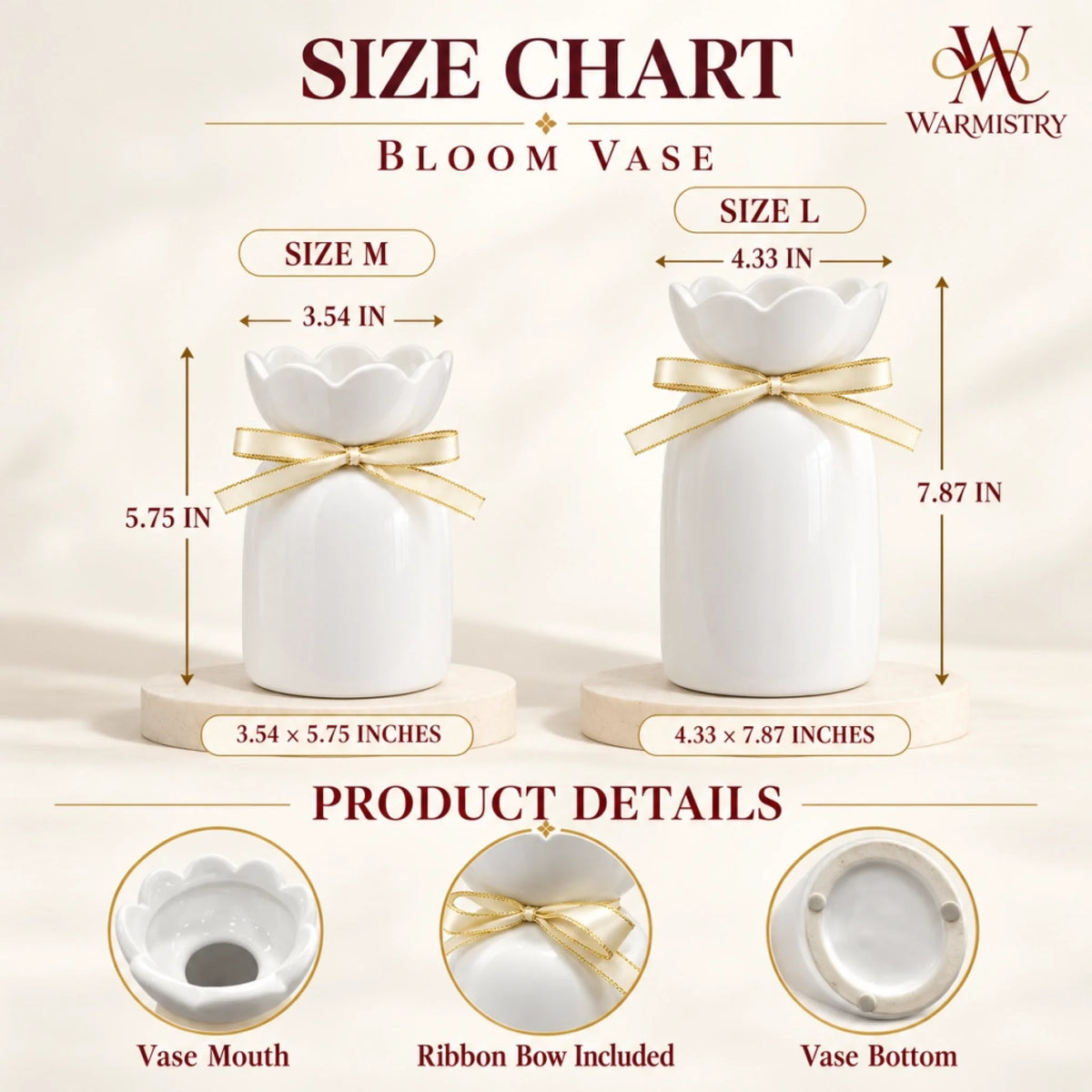 bloom vase size and detail