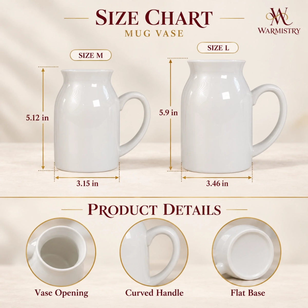 mug vase size and detail