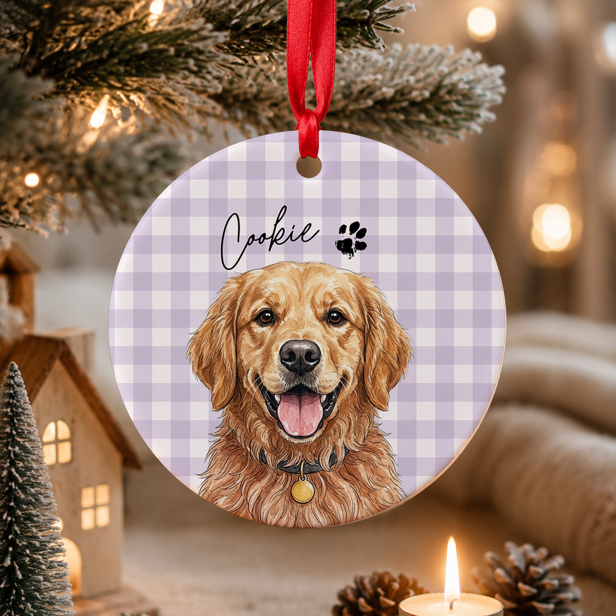 Personalized Pet Memorial Watercolor Ornament - Striped Dog Ceramic Ornament