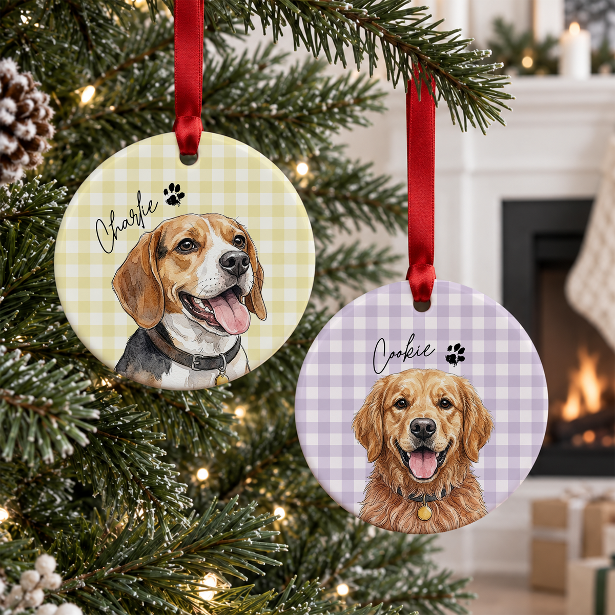Personalized Pet Memorial Watercolor Ornament - Striped Dog Ceramic Ornament